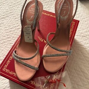 Rene Caovilla Peach and Silver Embellished Heels